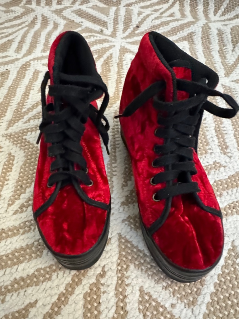 Red Velvet Platform High-Top Women's Sneakers